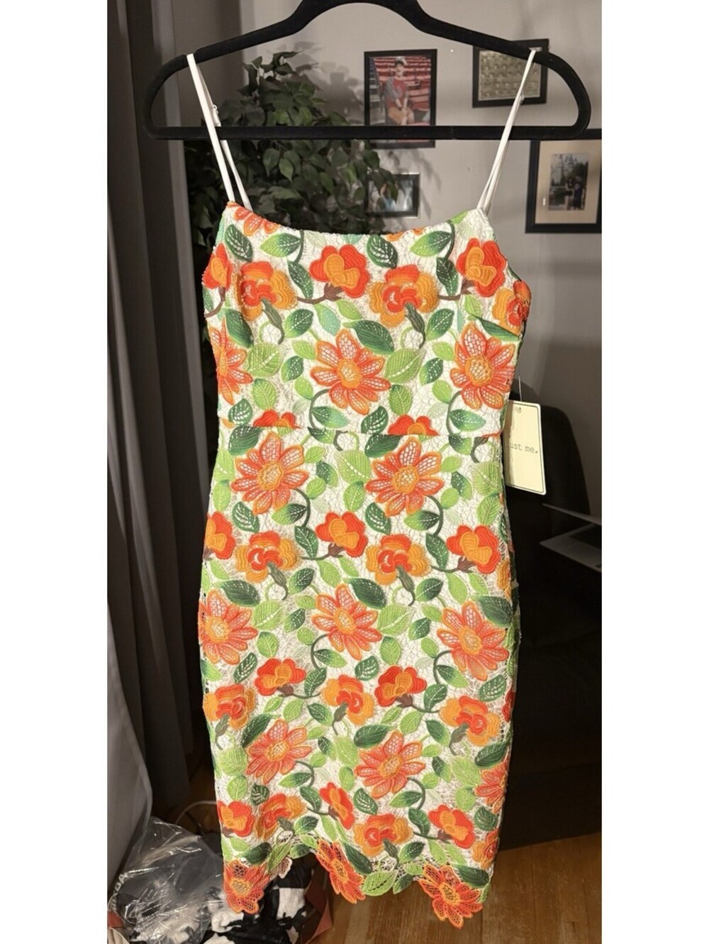 Vtg Inspired Floral Embroidered Orange Just Me Short Dress Sz Sm Beautiful Hem